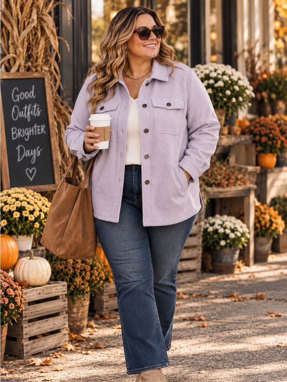 Penningtons Lilac Shacket Plus Size 16 Button Front Utility Jacket Fall